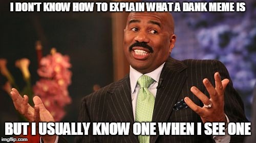 Steve Harvey Meme | I DON'T KNOW HOW TO EXPLAIN WHAT A DANK MEME IS BUT I USUALLY KNOW ONE WHEN I SEE ONE | image tagged in memes,steve harvey | made w/ Imgflip meme maker