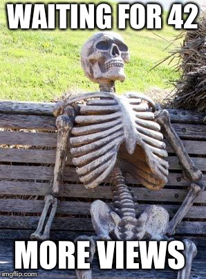 WAITING FOR 42 MORE VIEWS | image tagged in memes,waiting skeleton | made w/ Imgflip meme maker