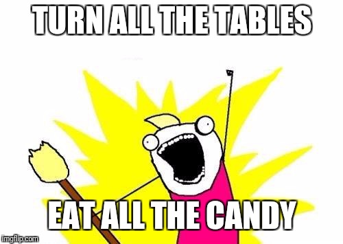 X All The Y Meme | TURN ALL THE TABLES EAT ALL THE CANDY | image tagged in memes,x all the y | made w/ Imgflip meme maker