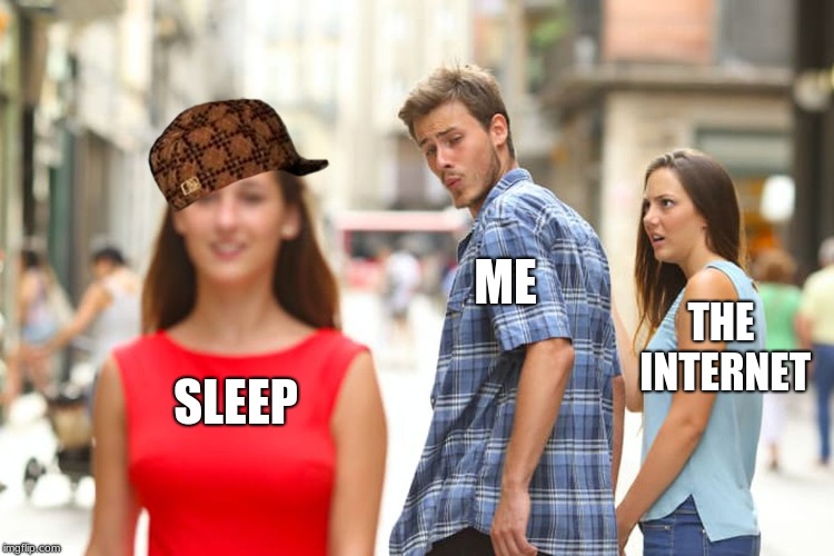 Distracted Boyfriend | ME; THE INTERNET; SLEEP | image tagged in memes,distracted boyfriend,scumbag | made w/ Imgflip meme maker