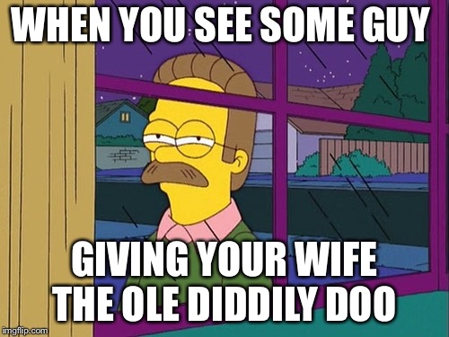 Ned Flanders | WHEN YOU SEE SOME GUY; GIVING YOUR WIFE THE OLE DIDDILY DOO | image tagged in ned flanders | made w/ Imgflip meme maker