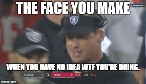 Jon Gruden's face says it all | THE FACE YOU MAKE; WHEN YOU HAVE NO IDEA WTF YOU'RE DOING. | image tagged in jon gruden the face you make,memes,nfl football,wtf,life sucks,points | made w/ Imgflip meme maker