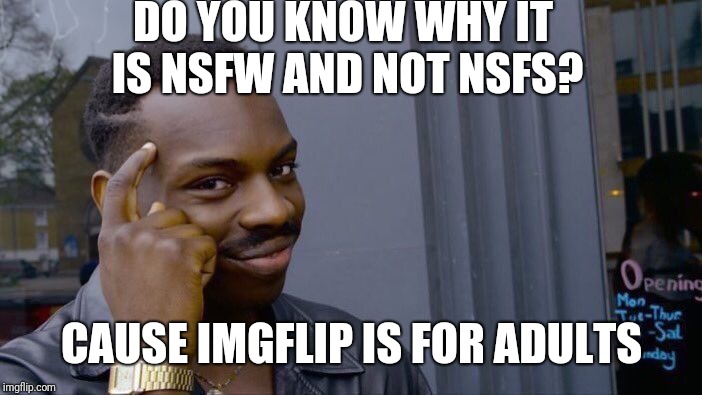 Why is it NSFW? | DO YOU KNOW WHY IT IS NSFW AND NOT NSFS? CAUSE IMGFLIP IS FOR ADULTS | image tagged in memes,roll safe think about it,nsfw,adult humor | made w/ Imgflip meme maker