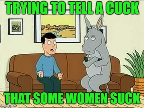 Stubborn Donkey | TRYING TO TELL A CUCK; THAT SOME WOMEN SUCK | image tagged in stubborn donkey | made w/ Imgflip meme maker
