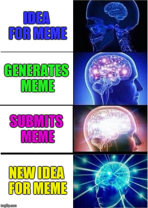 Expanding Brain | IDEA FOR MEME; GENERATES MEME; SUBMITS MEME; NEW IDEA FOR MEME | image tagged in memes,expanding brain | made w/ Imgflip meme maker
