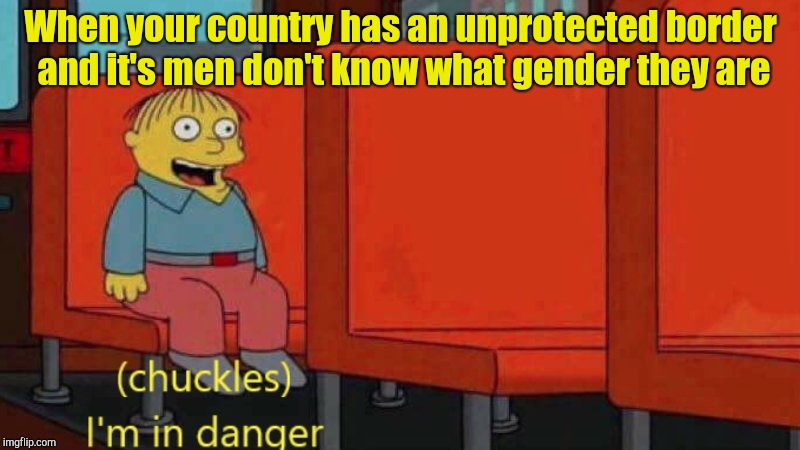 I'm in danger | When your country has an unprotected border and it's men don't know what gender they are | image tagged in i'm in danger | made w/ Imgflip meme maker