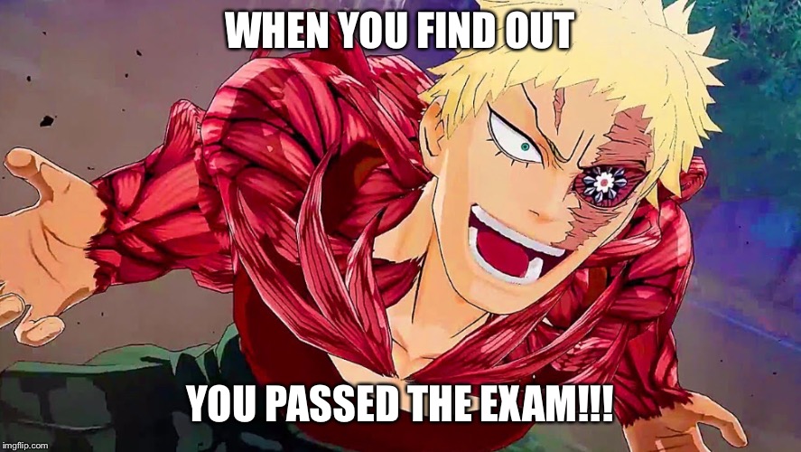 When You Succeed | WHEN YOU FIND OUT; YOU PASSED THE EXAM!!! | image tagged in when you succeed,successful,my hero academia,muscular,success,memes | made w/ Imgflip meme maker