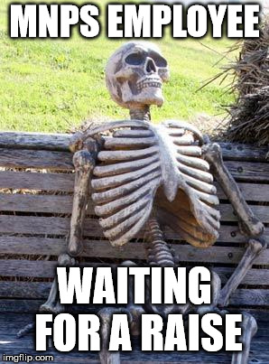 Waiting Skeleton Meme | MNPS EMPLOYEE; WAITING FOR A RAISE | image tagged in memes,waiting skeleton | made w/ Imgflip meme maker