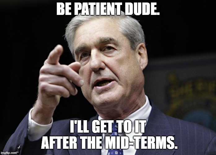 Robert S. Mueller III wants you | BE PATIENT DUDE. I'LL GET TO IT AFTER THE MID-TERMS. | image tagged in robert s mueller iii wants you | made w/ Imgflip meme maker
