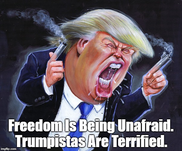 "Freedom Is Being Unafraid. Trumpistas Are Terrified" | Freedom Is Being Unafraid. Trumpistas Are Terrified. | image tagged in trump,trumpistas,freedom,terror,deplorable donald,despicable donald | made w/ Imgflip meme maker