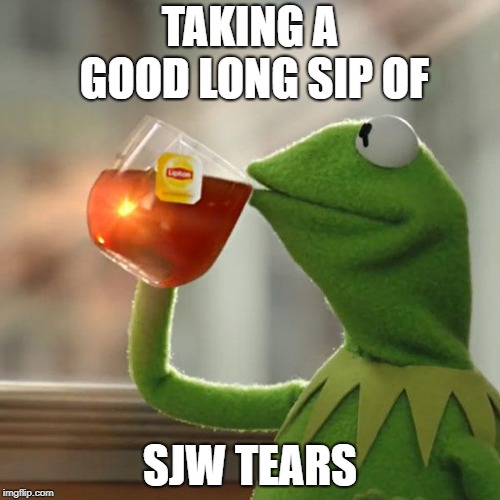 But That's None Of My Business Meme | TAKING A GOOD LONG SIP OF; SJW TEARS | image tagged in memes,but thats none of my business,kermit the frog | made w/ Imgflip meme maker