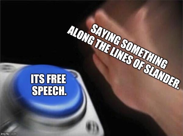1st amendment
 | SAYING SOMETHING ALONG THE LINES OF SLANDER. ITS FREE SPEECH. | image tagged in memes | made w/ Imgflip meme maker