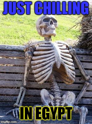 Waiting Skeleton Meme | JUST CHILLING; IN EGYPT | image tagged in memes,waiting skeleton | made w/ Imgflip meme maker