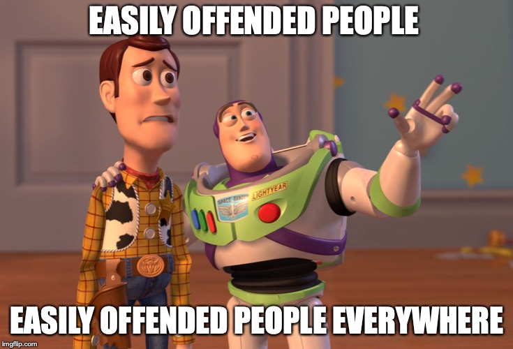 X, X Everywhere | EASILY OFFENDED PEOPLE; EASILY OFFENDED PEOPLE EVERYWHERE | image tagged in memes,x x everywhere | made w/ Imgflip meme maker