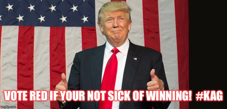 KAG | VOTE RED IF YOUR NOT SICK OF WINNING! 
#KAG | image tagged in donald trump | made w/ Imgflip meme maker