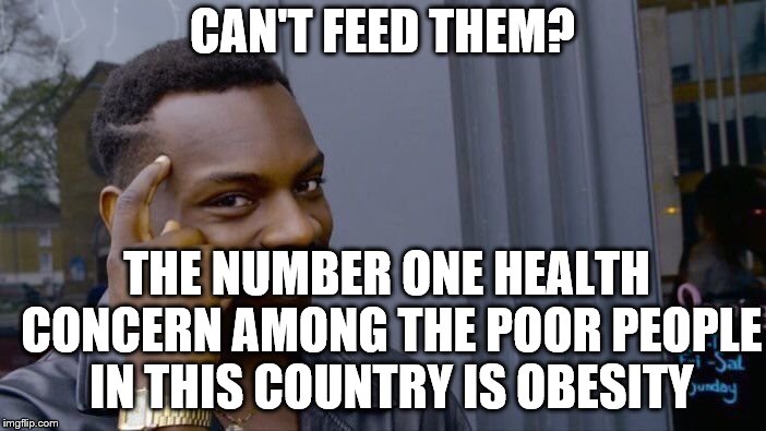 Roll Safe Think About It Meme | CAN'T FEED THEM? THE NUMBER ONE HEALTH CONCERN AMONG THE POOR PEOPLE IN THIS COUNTRY IS OBESITY | image tagged in memes,roll safe think about it | made w/ Imgflip meme maker