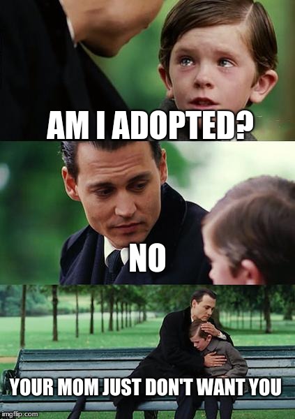 Finding Neverland Meme | AM I ADOPTED? NO; YOUR MOM JUST DON'T WANT YOU | image tagged in memes,finding neverland | made w/ Imgflip meme maker