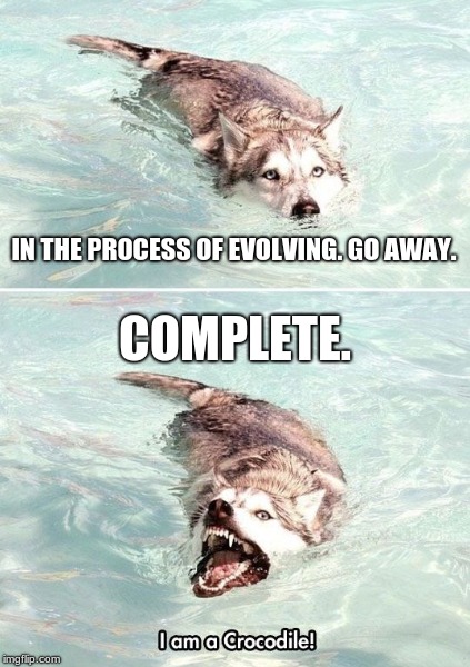 IN THE PROCESS OF EVOLVING. GO AWAY. COMPLETE. | made w/ Imgflip meme maker