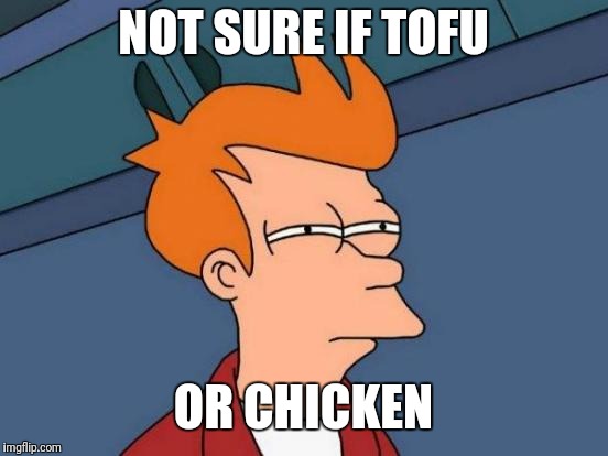 Futurama Fry Meme | NOT SURE IF TOFU OR CHICKEN | image tagged in memes,futurama fry | made w/ Imgflip meme maker