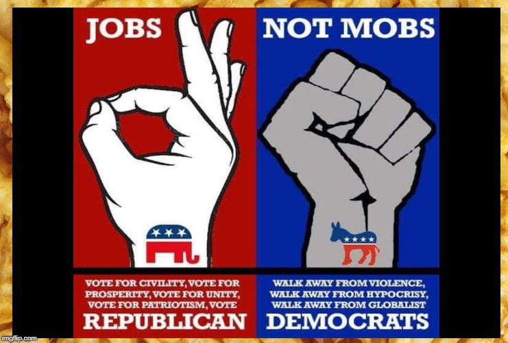 blue / red, in this 2018 important election vote for jobs not mobs. | image tagged in the soros democrat party,liberalism is a mental disorder,jobs not mobs | made w/ Imgflip meme maker