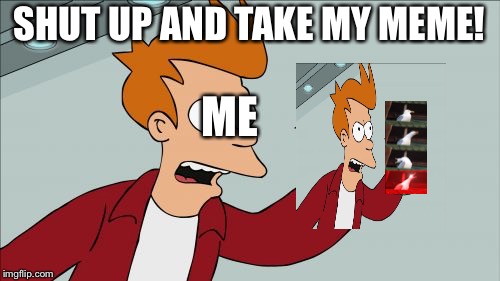 Shut Up And Take My Money Fry | SHUT UP AND TAKE MY MEME! ME | image tagged in memes,shut up and take my money fry | made w/ Imgflip meme maker