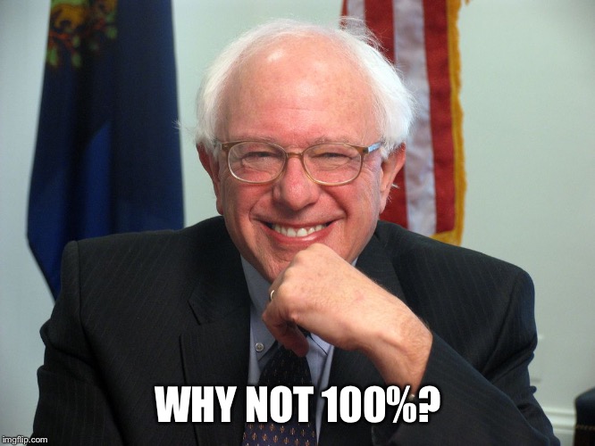 Vote Bernie Sanders | WHY NOT 100%? | image tagged in vote bernie sanders | made w/ Imgflip meme maker