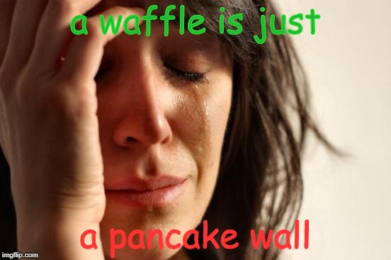 First World Problems Meme | a waffle is just; a pancake wall | image tagged in memes,first world problems | made w/ Imgflip meme maker
