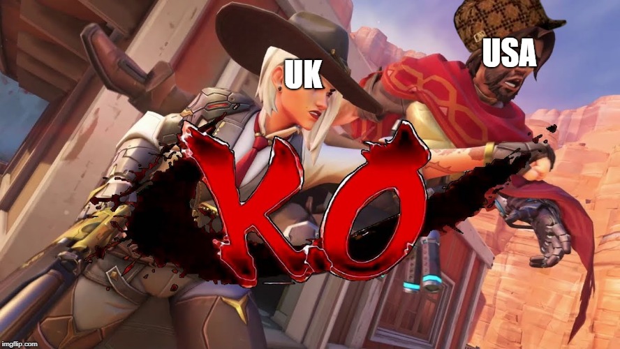 OWWC Team UK vs USA | USA; UK | image tagged in ashe punches mccree,scumbag,overwatch,owwc,ashe | made w/ Imgflip meme maker