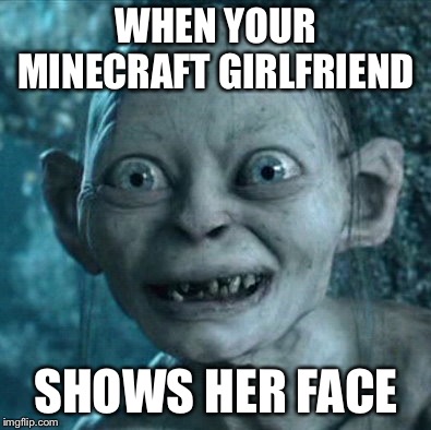 Oh the pain it brings | WHEN YOUR MINECRAFT GIRLFRIEND; SHOWS HER FACE | image tagged in memes,gollum | made w/ Imgflip meme maker