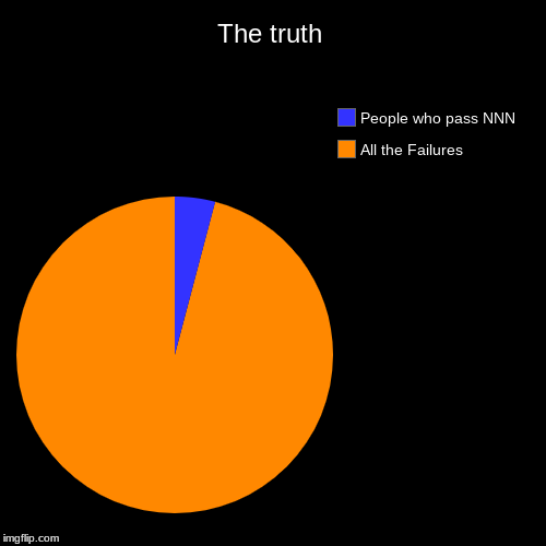 The truth | All the Failures, People who pass NNN | image tagged in funny,pie charts | made w/ Imgflip chart maker