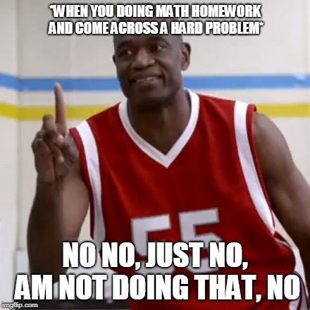 Dikembe Mutombo - No No No | *WHEN YOU DOING MATH HOMEWORK AND COME ACROSS A HARD PROBLEM*; NO NO, JUST NO, AM NOT DOING THAT, NO | image tagged in dikembe mutombo - no no no | made w/ Imgflip meme maker
