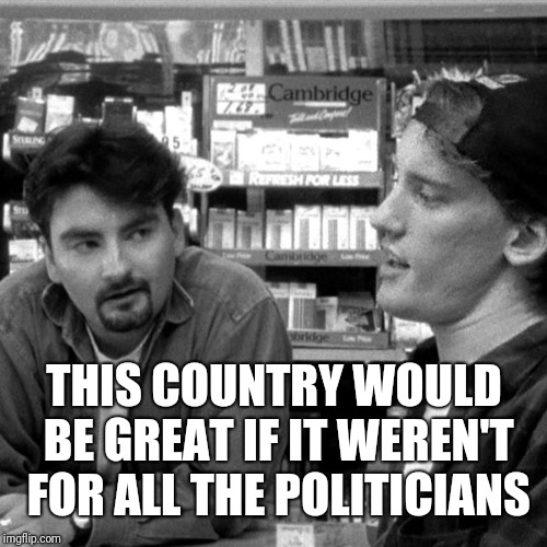 clerks this job | THIS COUNTRY WOULD BE GREAT IF IT WEREN'T FOR ALL THE POLITICIANS | image tagged in clerks this job | made w/ Imgflip meme maker