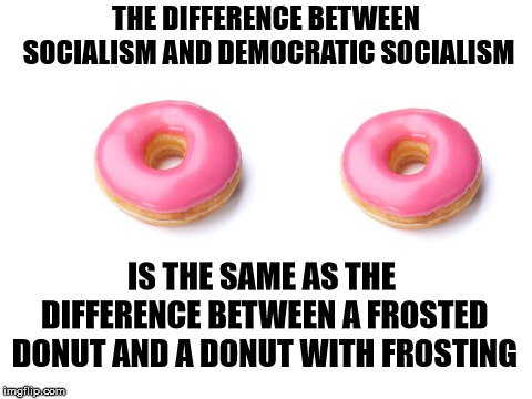 Blank White Template | THE DIFFERENCE BETWEEN SOCIALISM AND DEMOCRATIC SOCIALISM; IS THE SAME AS THE DIFFERENCE BETWEEN A FROSTED DONUT AND A DONUT WITH FROSTING | image tagged in blank white template,frosted donuts | made w/ Imgflip meme maker