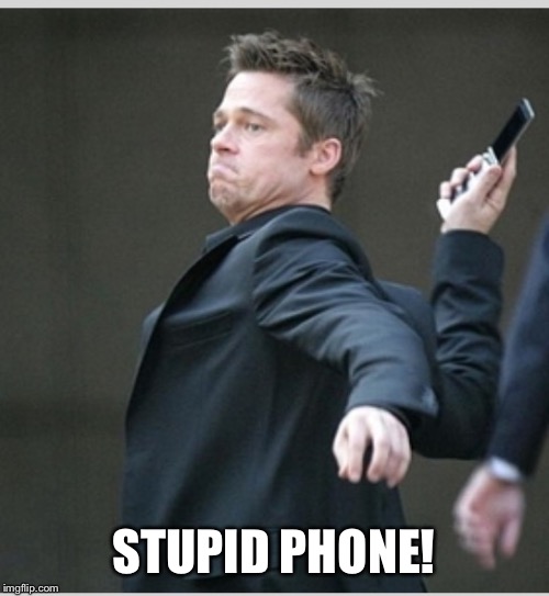Brad Pitt throwing phone | STUPID PHONE! | image tagged in brad pitt throwing phone | made w/ Imgflip meme maker
