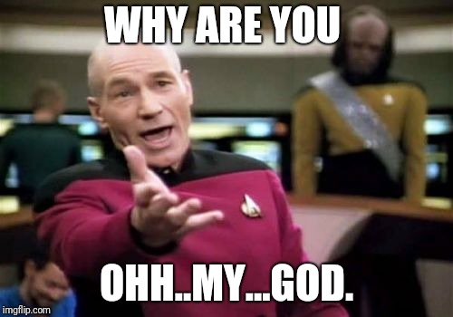 Picard Wtf Meme | WHY ARE YOU; OHH..MY...GOD. | image tagged in memes,picard wtf | made w/ Imgflip meme maker
