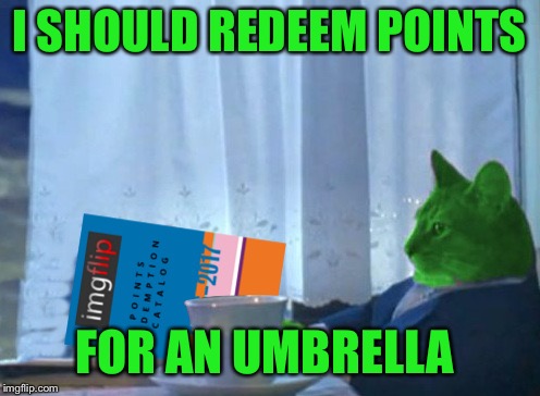 RayCat redeeming points | I SHOULD REDEEM POINTS FOR AN UMBRELLA | image tagged in raycat redeeming points | made w/ Imgflip meme maker