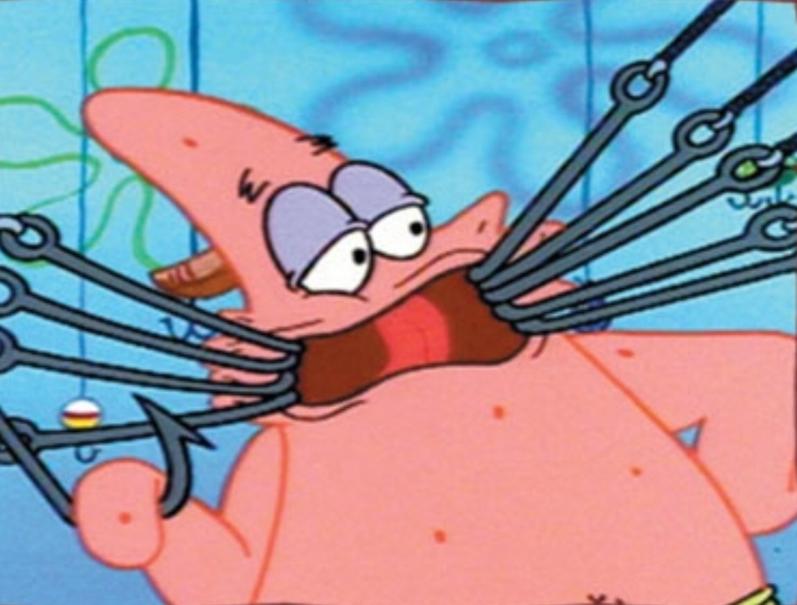High Quality Patrick with Hooks Blank Meme Template
