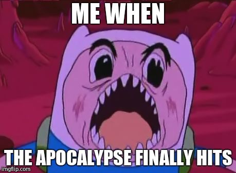 Finn The Human | ME WHEN; THE APOCALYPSE FINALLY HITS | image tagged in memes,finn the human | made w/ Imgflip meme maker