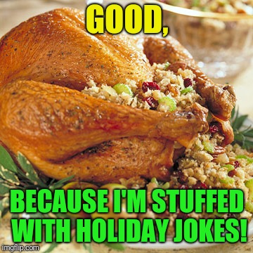 GOOD, BECAUSE I'M STUFFED WITH HOLIDAY JOKES! | made w/ Imgflip meme maker