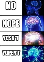  NO; NOPE; YESN'T; YOPEN'T | image tagged in fun | made w/ Imgflip meme maker