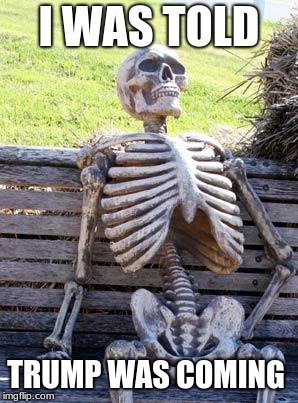 Waiting Skeleton | I WAS TOLD; TRUMP WAS COMING | image tagged in memes,waiting skeleton | made w/ Imgflip meme maker