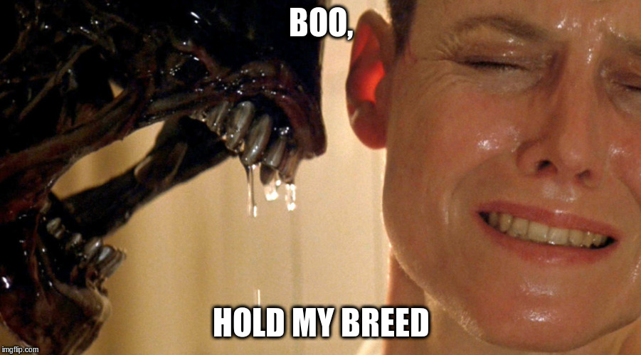 alien sigourney | BOO, HOLD MY BREED | image tagged in alien sigourney | made w/ Imgflip meme maker