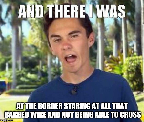 David Hogg | AT THE BORDER STARING AT ALL THAT BARBED WIRE AND NOT BEING ABLE TO CROSS | image tagged in david hogg | made w/ Imgflip meme maker