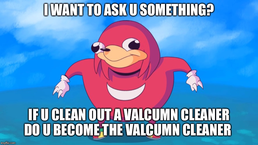 Do you know da wae? | I WANT TO ASK U SOMETHING? IF U CLEAN OUT A VALCUMN CLEANER DO U BECOME THE VALCUMN CLEANER | image tagged in do you know da wae | made w/ Imgflip meme maker