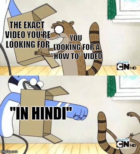 Every Time... | THE EXACT VIDEO YOU'RE LOOKING FOR; YOU LOOKING FOR A "HOW TO" VIDEO; "IN HINDI" | image tagged in regular show thing | made w/ Imgflip meme maker