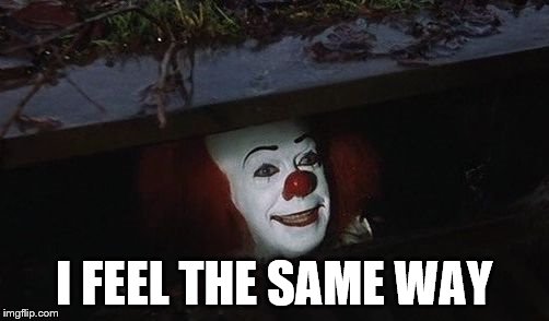 Penny wise | I FEEL THE SAME WAY | image tagged in penny wise | made w/ Imgflip meme maker