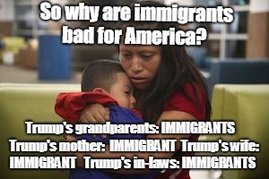 Migrant Mother Child | So why are immigrants bad for America? Trump's grandparents: IMMIGRANTS   Trump's mother:  IMMIGRANT  Trump's wife:  IMMIGRANT  
Trump's in-laws: IMMIGRANTS | image tagged in migrant mother child | made w/ Imgflip meme maker