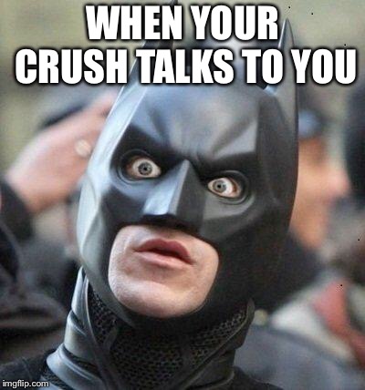 Shocked Batman | WHEN YOUR CRUSH TALKS TO YOU | image tagged in shocked batman | made w/ Imgflip meme maker