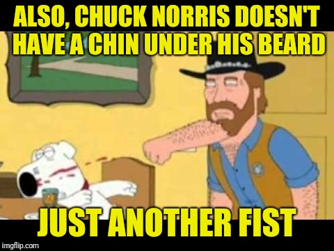 ALSO, CHUCK NORRIS DOESN'T HAVE A CHIN UNDER HIS BEARD JUST ANOTHER FIST | made w/ Imgflip meme maker