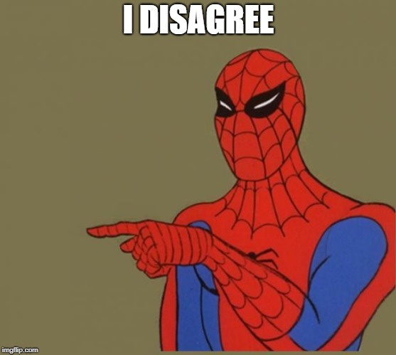Spiderman Disagrees | I DISAGREE | image tagged in spiderman disagrees | made w/ Imgflip meme maker